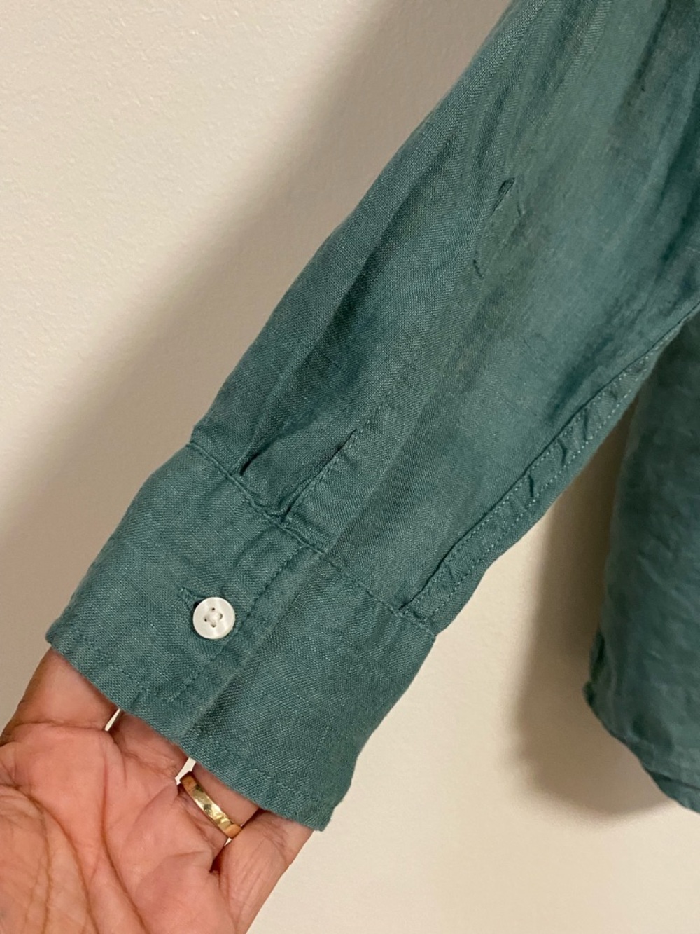 GAP Shirt Women’s Size XL Green Long Sleeve Linen Button up Blouse -FLAW - Picture 6 of 12